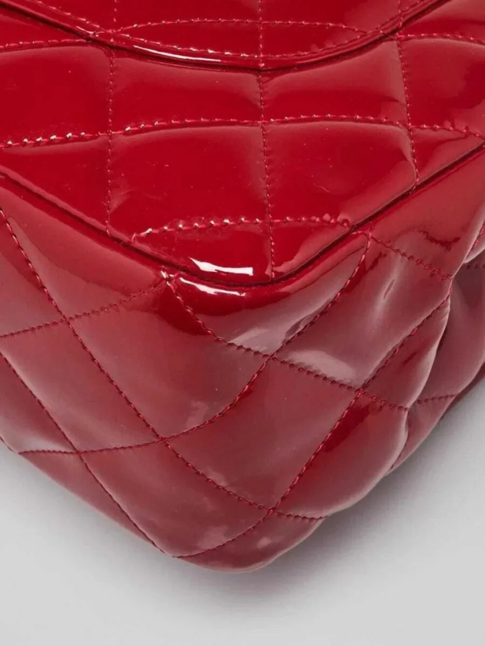Chanel Red Quilted Patent Leather Classic Jumbo Double Flap Bag